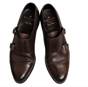 Carmina for Pelikamo Double Monk Strap Calf Leather Dark Brown Shoes Size 9.5